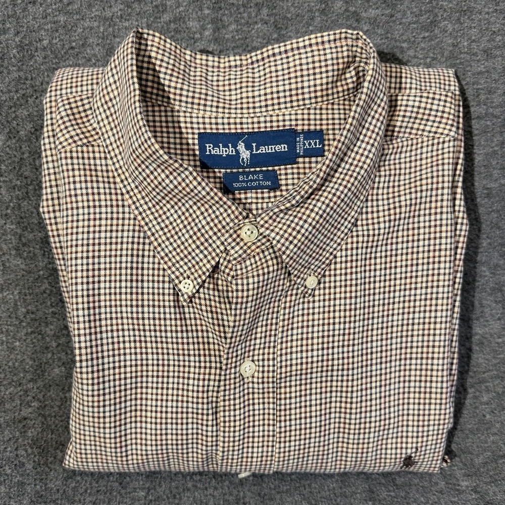 Ralph Lauren Blake Long Sleeve Button Down Cotton Shirt Men's‎ XXL Brown Plaid